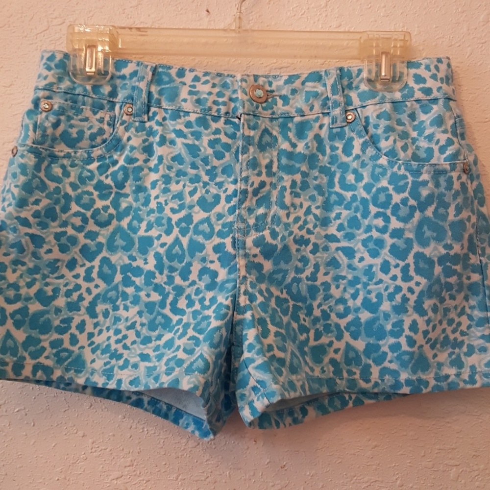 Aqua white high rise prints shorts